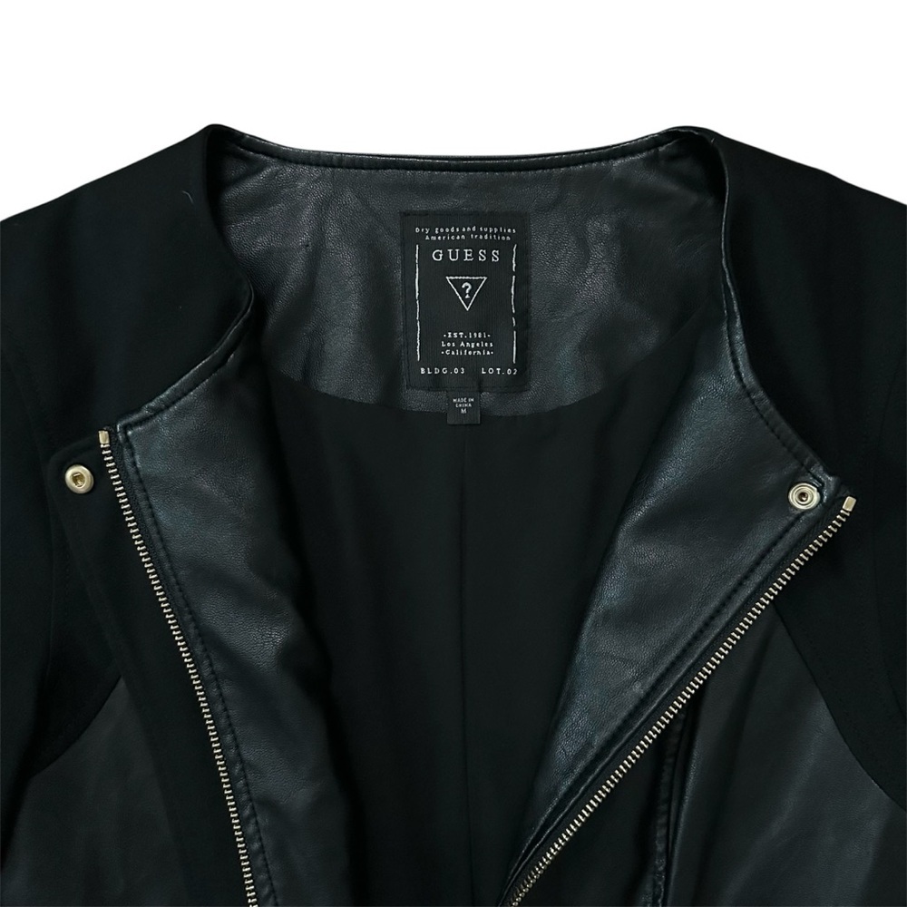 Guess Black Faux Leather Waist-Length Jacket Size Medium - Picture 7 of 12